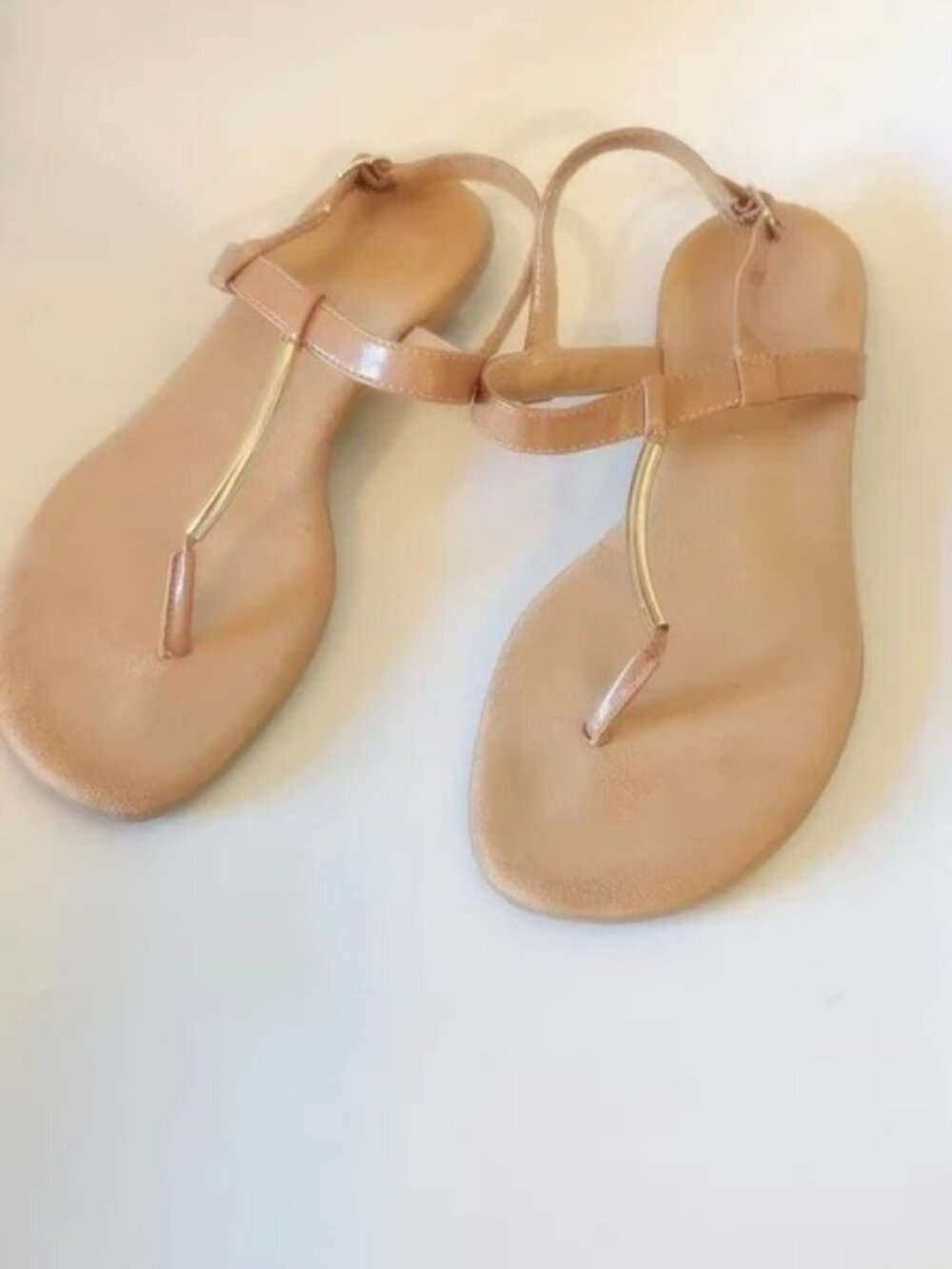 Aerosoles Tan Leather Gladiator Sandals Gold Tube Accent Suede Sole